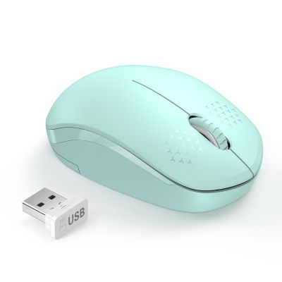 Seenda เมาส์ขนาดเล็กสีเขียวมินต์แบบพกพาพร้อมตัวรับสัญญาณ USB เมาส์ไร้สาย USB 2.4กรัมเมาส์สำหรับคอมพิวเตอร์พีซีแท็บเล็ตแล็ปท็อป Yuebian
