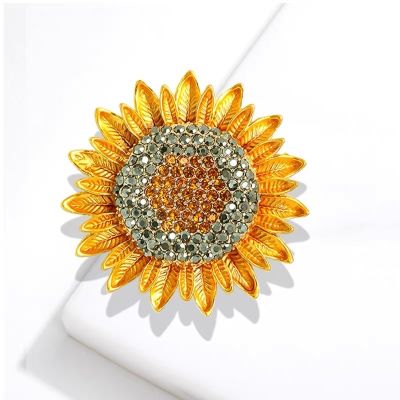 Luxury Yellow Enamel Sunflower Brooches For Women Rhinestone Plant Daisy Moon Flower Lapel Pins Clothes Badge Gorgeous Jewelry