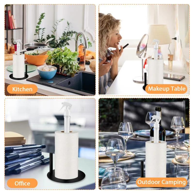 Kitchen Paper Towel Holder with Spray Bottle Stainless Steel Non-Slip Base  Stand