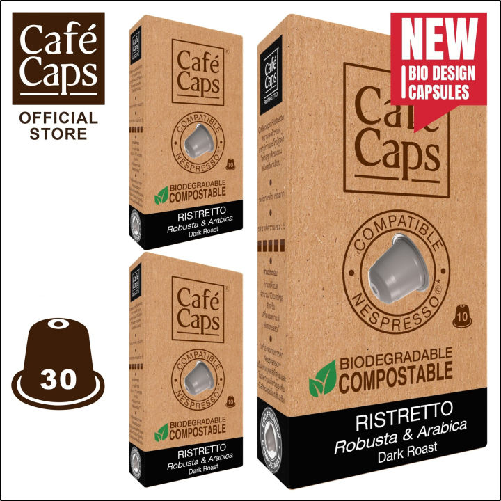 cafecaps-แคปซูลกาแฟ-nespresso-compatible-ristretto-3-กล่อง-x-10-แคปซูล-กาแฟคั่วเข้ม-สไตล์อิตาเลียน-ผลิตจากเมล็ดกาแฟอาราบิก้าและโรบัสต้า-แคปซูลกาแฟใช้ได้กับเครื่อง-nespresso-เท่านั้น