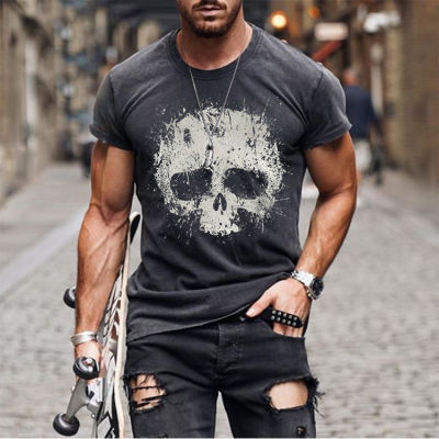 [In stock] ฤดูร้อนใหม่ผู้ชาย T เสื้อยืด Amazon Independent Station การค้าต่างประเทศกะโหลกพิมพ์เสื้อแขนสั้นในสต็อก