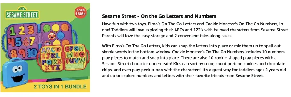 Sesame Street On The Go Letters and Numbers with Elmo & Cookie Monster