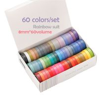 【Limited edition】 60ชิ้น/กล่องพื้นฐานสีทึบ Washi เทปสายรุ้งกระดาษกาวตกแต่งเทปกาวสติ๊กเกอร์ S Crapbook ไดอารี่เครื่องเขียน