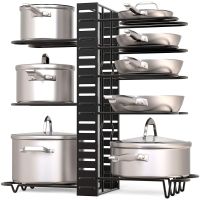 5/8 Tiers Adjustable Pots and Pans Organizer Rack 3 DIY Methods Heavy Duty Metal Pans Pots Lids Storage Holder Rack for Kitchen