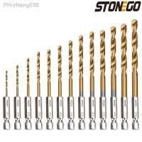 STONEGO 13PCS 1.5mm-6.5mm Drill Bit Set Titanium Coated High Speed Steel Hex Shank Hole Opener For Wood Plastic Aluminum