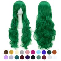 【LZ】❅✤ஐ  Soowee 30 Colors 80cm Long Curly Hair Wig Heat Resistant Synthetic Hair Pink Green Hairpiece Party Cosplay Wigs for Women