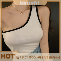 hanshi [2023 new HOT FASHION] lazlook เซ็กซี่หนึ่งไหล่ถังด้านบนฤดูร้อนแฟชั่นผู้หญิงแขนกุดผอม camis Crop TOP