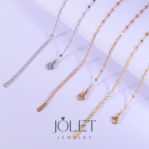 jolet-สร้อยคอลาย-โซ่แบน-สีเงิน-สีพิ้งโกล-สีทอง-สแตนเลสแท้-โดนน้ำหอม-อาบน้ำ-ออกกำลังกาย-ลงทะเลได้-ไม่ลอก-ไม่ดำ