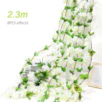 【LZ】▨  Pendurado Artificial Sakura Videira Flores Guirlanda De Rattan DIY Wedding Arch Wall Decoração de Casa Flor De Cerejeira Falso Flor Planta