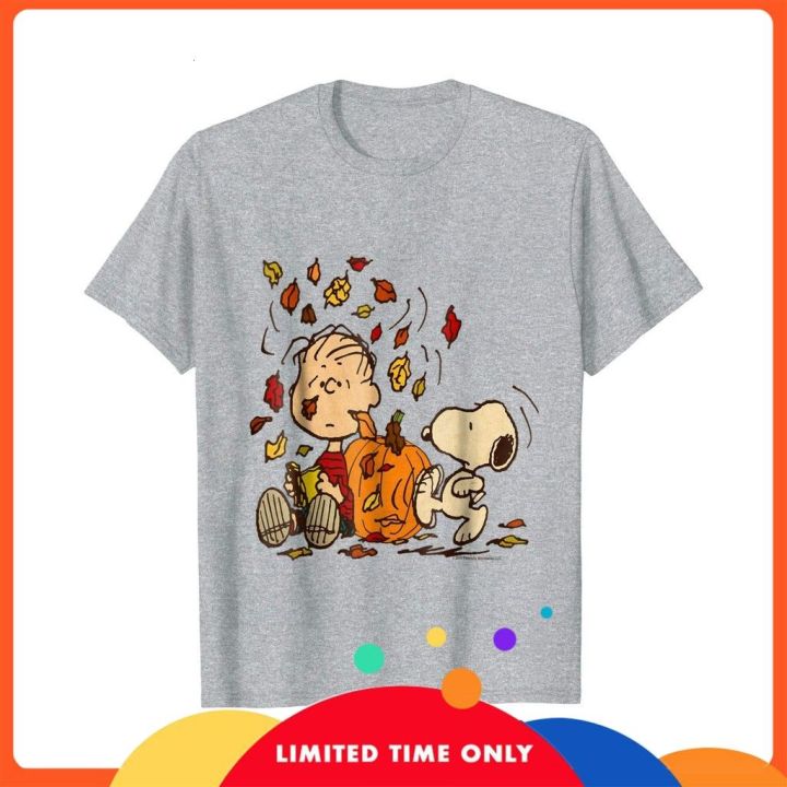 Sold by pueo969： Peanuts Snoopy Linus Fall 100% Cotton Gildan Plus Size  Mens T-Shirts Sportswear Halloween Gift