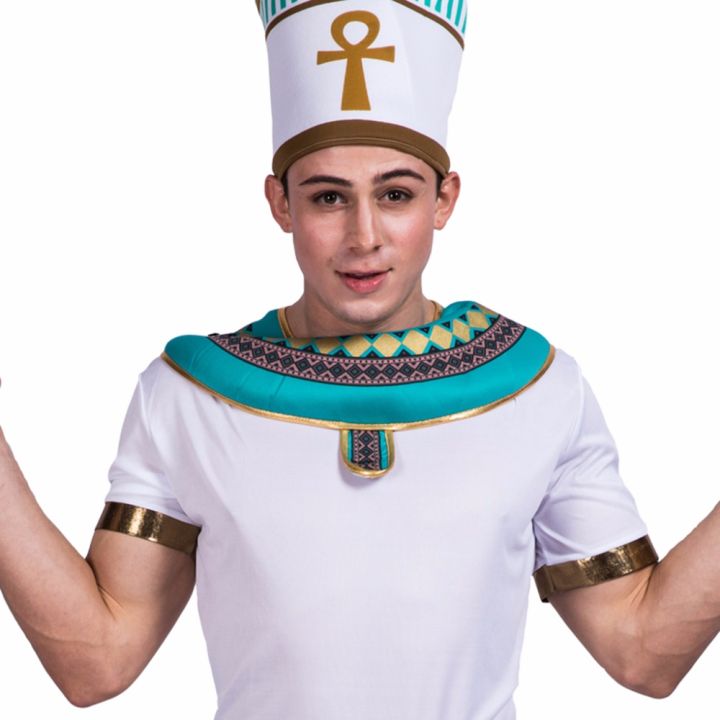 ผู้ชายอียิปต์ฟาโรห์เครื่องแต่งกายฮาโลวีน-ผู้ใหญ่อียิปต์โบราณจักรพรรดิ-jumpsuit-สวมหน้ากาก-ball