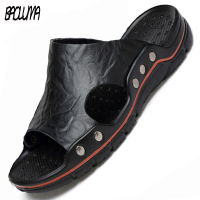 Summer Mens Slippers Clogs Genuine Leather Breathable Slippers Sandals Beach Classics Leather Men Slides Outdoor Slippers