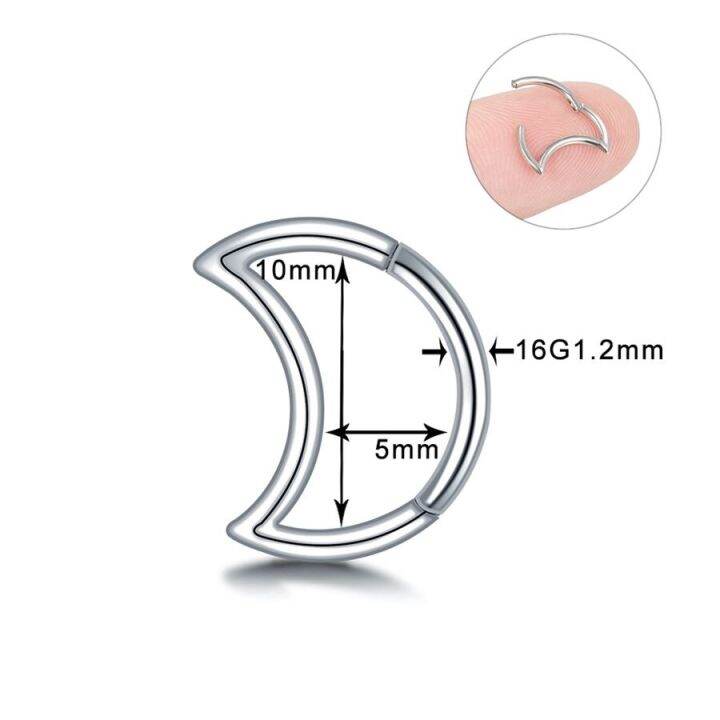 1ชิ้นบานพับเหล็กห่วงสแตนเลสเจาะจมูกและหู16กรัมตัวกดไทเทเนียมกระดูกอ่อนข้างรูหูกระดูกอ่อนหูเกลียวเจาะริมฝีปาก-unisex-แฟชั่น-jewelry16g