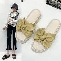 Thick-soled sandals and slippers 2023 bow summer fashion round-toed womens outerwear holiday net red beach