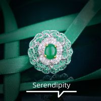 Palace Classic and Medieval Jewelry Italian Craftsmanship Simulation Emerald Green Hero Set with Diamonds Colorful Jade Pith Open Ring PAEC