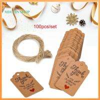 MDUCIN SHOP 100pcs(with 20m rope) สีน้ำตาล กลม งานฝีมือ ป้ายชื่อสวน สุขสันต์วันคริสต์มาส แฮงค์แท็ก ป้ายขอบคุณ แท็กกระดาษคราฟท์