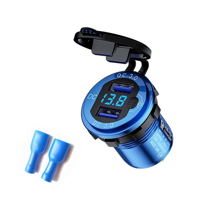 Aluminum Alloy Double  Fast Charge With Button Switch Car USB Charger  Waterproof Car Charger Specification: Blue Shell Blue Light With Terminal |  