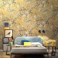 Pastoral Apricot Flower Blue Oil Painting Wallpaper Modern Chinese Style Bedroom Living Room Wall Decor PVC Waterproof Wallpaper