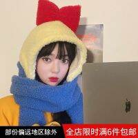 [COD] Hat scarf gloves autumn and winter womens bow cute earmuffs windproof warm plush