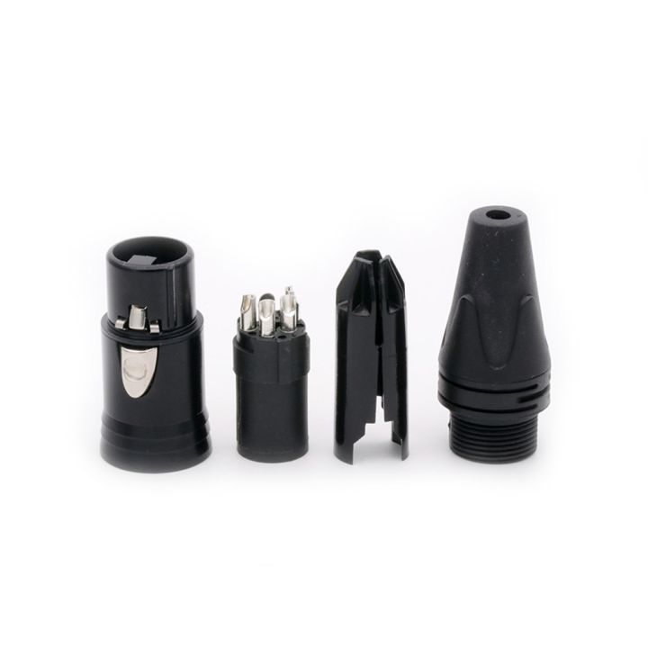 10pcs-lot-4pins-xlr-male-plug-mic-cable-wire-connector-nickel-plated-4poles-xlr-plug-microphone-jack-socket-black-wholesales