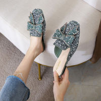 2021 new outdoor summer Muller shoes fashion flat shoes ladies bow slippers crystal diamond sequins casual womens sandals