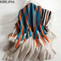 Korejpaa Color Matching Stripe Knitted Skirt Women High Waist Elastic A-line Skirts Korean Pleated Bottoms Knitwear Elegant