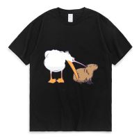 Pelican Tries To Eat Capybara Funny Cute T Shirt Mens s Kawaii Graphic Oversized Short Sleeves Tee Shirt Black T Shirt XS-4XL-5XL-6XL