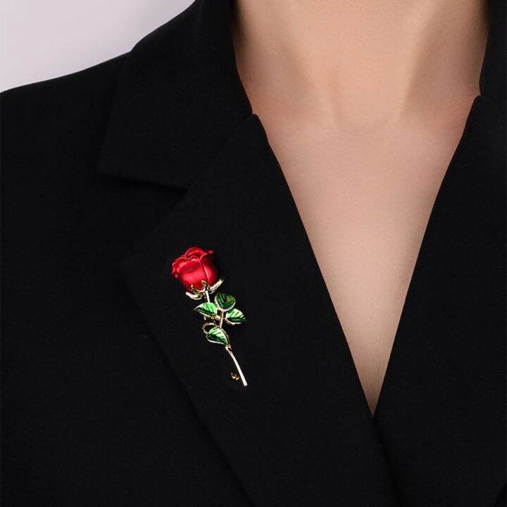 brooch pin for women Vintage Ins Crystal Red Rose Flower Hollow For Men ...