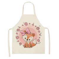 Cartoon Garland Little Fox Series Linen Apron Kids Aprons Home Kitchen Baking Antifouling Accessories Adult Cleaning Tools Aprons