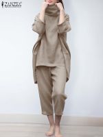 【DT】hot！ 2pcs Trutleneck 3/4 Sleeve Blouse Harem Pants Sets Fashion Trouser Suits ZANZEA Urban Tracksuit Matching