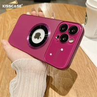 KISSCASE เคสโทรศัพท์กระจกฝ้าสำหรับ Iphone 14 Pro Max Magsafe 14Plus เคสชาร์จไร้สายแม่เหล็กสำหรับ Iphone 13 12 11 Pro Max 12Pro 13Promax หน้าต่างใหญ่โลโก้เลนส์กล้องถ่ายรูปกันกระแทกป้องกันทุกสัดส่วน