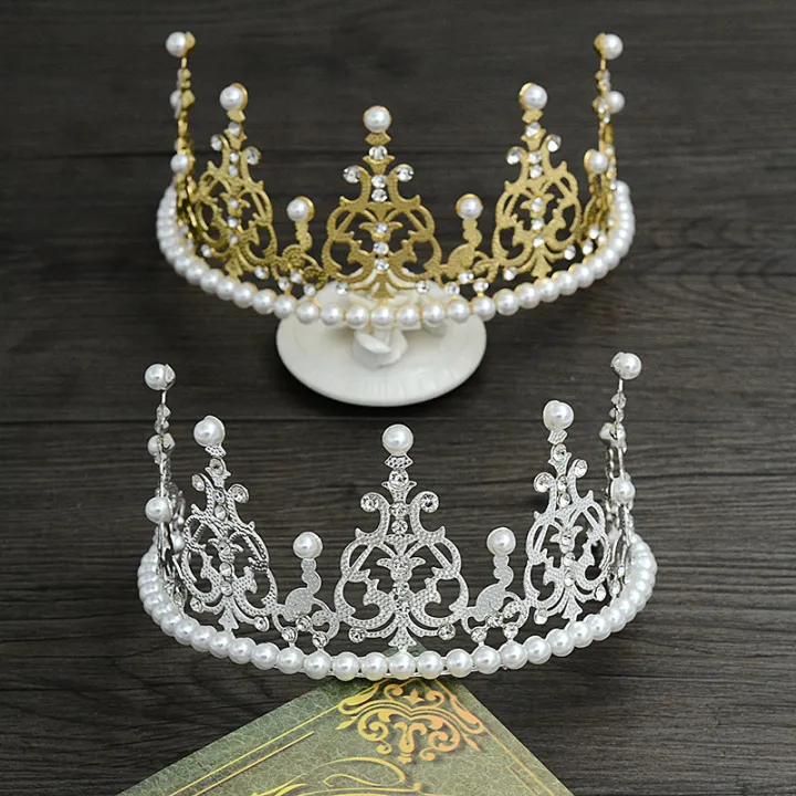 half-crown-tiara-childrens-pearl-crown-korean-iron-sheet-crown-half-crown-hair-clip-pearl-crown-cake-topper