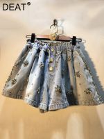 【hot】 DEAT Fashion Womens Denim Shorts New Waist Diamonds Straight Short Jeans Female 2023 17A2068