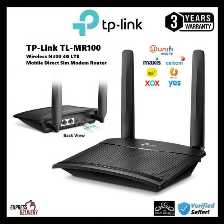 TP-Link TL-MR100 Wireless N300 4G LTE Mobile Direct Sim Modem Router ...