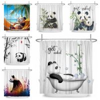 Funny Panda Shower Curtain Cute Pattern Waterproof Polyester Shower Curtain Baby Room Decor Bathtub Curtain Textured With Hooks