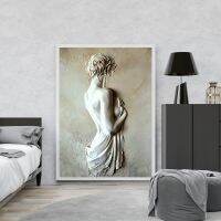 3D Clay Bas-Relief Woman Wall Art Canvas Print Poster Elegant Girl Medusa Picture for Hallway Living Bed Room Home Decor Cuadros