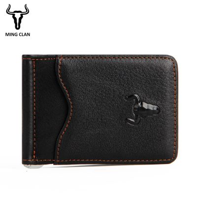 Mingclan Men Wallet With Money Clip Genuine Leather Super Slim Front Pocket Credit Card Holder Designer Brand Small Male Wallets Card Holders