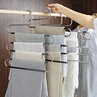 Pants Hangers  Non-Slip 4 Pack S-Shape Trousers Hangers Stainless Steel Clothes Hangers Closet Storage Organizer for Pants Jeans Clothes Hangers Pegs