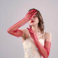 ✓┇﹊ Dazzling Quality Romantic Hollow Lace Elbow Length Red-color Ladies Wedding Gloves Designed For Wedding Bride