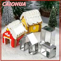 CAIOHUA 9Pcs เงินสีเงิน ที่ตัดคุกกี้คริสต์มาส บ้านขนมปังขิง เหล็กไร้สนิม แม่พิมพ์คุกกี้ คริสมาสต์ ชุดแม่พิมพ์ตัดบิสกิต คริสต์มาสคริสต์มาส