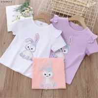AISAMEFE Girls Short Sleeve T-Shirt Summer Dress 2022 Cotton Star Dailu Sequin Rabbit Pattern Cute 3-8y Kids Tops