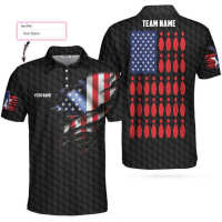 2023 new arrive- Black American flag bowling custom polo shirt, personalized American flag Bowling