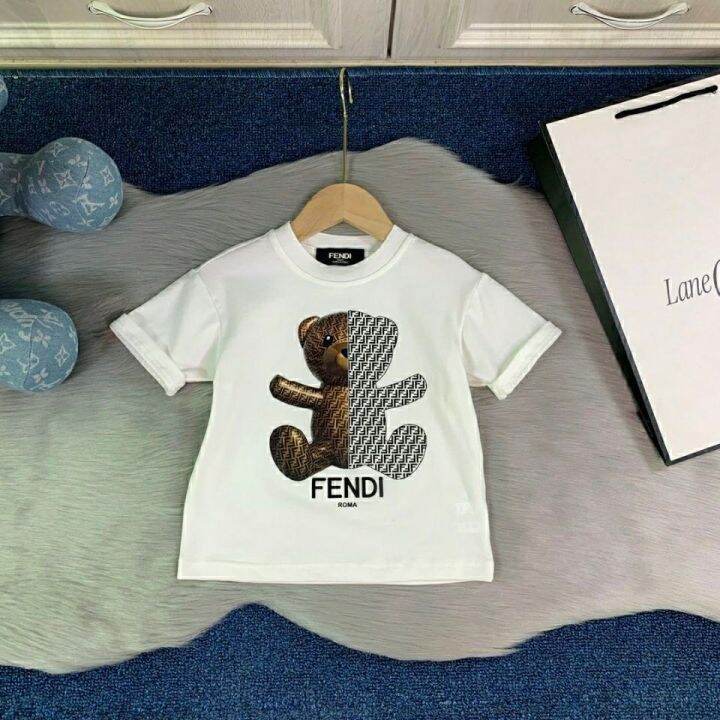 fendi-ฤดูร้อนใหม่เด็กแขนสั้นเสื้อยืดชุดสองชิ้นกีฬาสันทนาการกางเกงขาสั้นเด็กโต