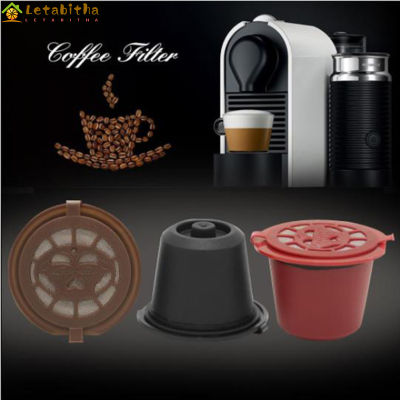 Letabitha ถ้วยกรองหลากสีถ้วยกาแฟแคปซูล3ชิ้นใช้ซ้ำได้,แปรงทรงช้อนสามารถเครื่องทำกาแฟเนสเพรสโซได้