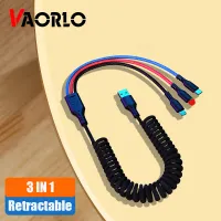 VAORLO 3 in 1 Spring Stretch Charge Cable 1.2M/1.8M Fast Charging Retractable Cables Micro Type-C Lighting Phone Charging Cable 5A USB Charger Cord