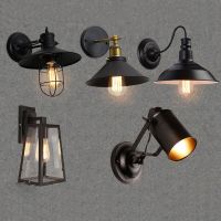 Loft American Iron Black Lampshade Wall Lamp Vintage Cage Guard Sconce Loft Lighting Fixture Modern Indoor Lighting Wall Lamps LED Strip Lighting