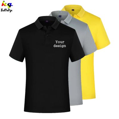 เสื้อโปโลสำหรับผู้ชายชุดทางการเสื้อโลโก้ออกแบบได้เองโลโก้ส่วนตัวสำหรับทั้งหญิงและชายแบบลำลองแห้งเร็ว Baju Po โฆษณาเสื้อโปโล