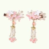 【CW】 2pcs Flower Hairpin with Tassel Chinese Style Cute Vintage Headdress Hanfu Clothing Accessories for Little Girls HSJ88