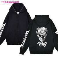 agafgadf Berserk Guts moletons dos homens Casacos de lã Zip Up Hoodie Crânio Print Jaqueta gótica Anime Essentials Y2k