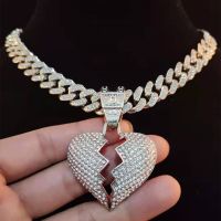 Men Women Hip Hop Iced Out Bling Bling Heart Pendant Necklace with 13mm Miami Cuban Chain HipHop Necklaces Fashion Charm Jewelry